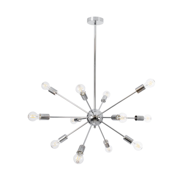 GloboStar® MILANO 01487 Μοντέρνο Φωτιστικό Οροφής Πλέγμα Πολύφωτο 12 x E27 IP20 Ασημί Μέταλλο - Μ80 x Π80 x Υ80cm