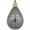 GloboStar® NOAH 01489 Μοντέρνο Κρεμαστό Φωτιστικό Ανάρτηση Μονόφωτο 1 x E27 IP20 Γκρι Γυαλί με Μπεζ Ξύλο - Μ16 x Π16 x Υ30cm