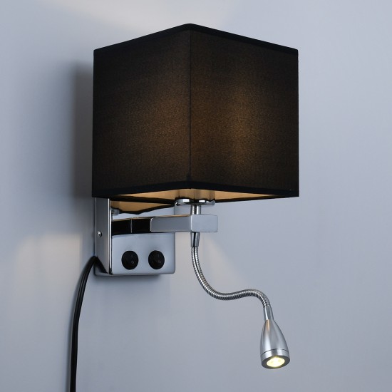 GloboStar® ELEGANT 01494 Μοντέρνο Επιτοίχιο Φωτιστικό Απλίκα με LED Βραχίονα Δίφωτο 1 x E27 IP20 Μαύρο Ύφασμα με Ασημί Μέταλλο - Μ17 x Π21 x Υ43cm GloboStar® ELEGANT 01494 Μοντέρνο Επιτοίχιο Φωτιστικό Απλίκα με LED Βραχίονα Δίφωτο 1 x E27 IP20 Μαύρο Ύφασμα με Ασημί Μέταλλο - Μ17 x Π21 x Υ43cm