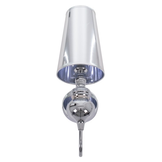 GloboStar® LAURA 01498 Μοντέρνο Επιτοίχιο Φωτιστικό Απλίκα Μονόφωτο 1 x E27 IP20 Ασημί Μέταλλο - Μ21 x Π15 x Y48cm
