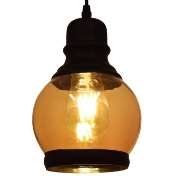 GLOBOSTAR® OLIVER 01505 Vintage Κρεμαστό Φωτιστικό Οροφής με Ντουί 1 x E27 AC 220-240V IP20 - Μελί & Μαύρο - Μ16 x Π16 x Υ25cm