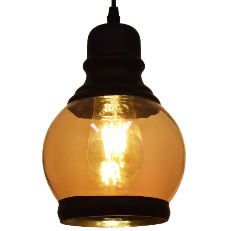 GloboStar® OLIVER 01505 Vintage Κρεμαστό Φωτιστικό Καμπάνα Μονόφωτο 1 x E27 IP20 Μελί Γυαλί με Μαύρο Μέταλλο - Μ16 x Π16 x Υ25cm