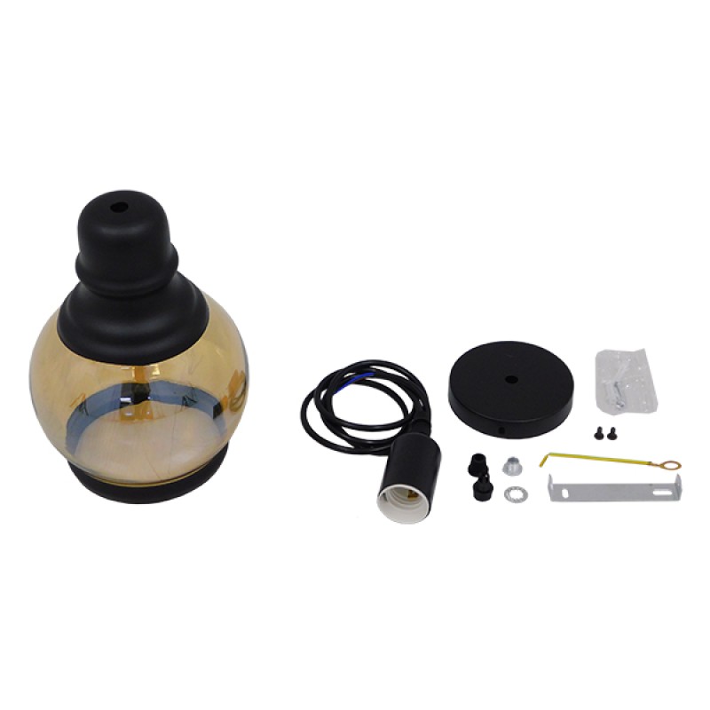 GloboStar® OLIVER 01505 Vintage Κρεμαστό Φωτιστικό Καμπάνα Μονόφωτο 1 x E27 IP20 Μελί Γυαλί με Μαύρο Μέταλλο - Μ16 x Π16 x Υ25cm