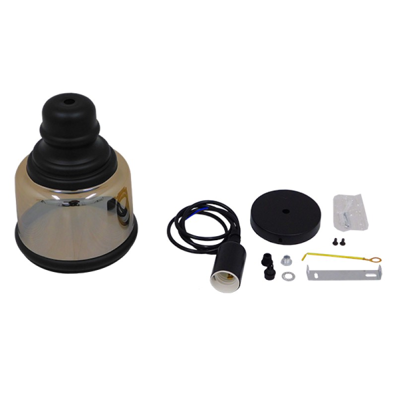 GloboStar® OLIVER 01506 Vintage Κρεμαστό Φωτιστικό Καμπάνα Μονόφωτο 1 x E27 IP20 Μελί Γυαλί με Μαύρο Μέταλλο - Μ15 x Π15 x Υ21.5cm