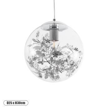 GLOBOSTAR® HARPER 01510 Μοντέρνο Κρεμαστό Φωτιστικό Οροφής με Ντουί 1 x E27 AC 220-240V IP20 - Διάφανο & Ασημί - Μ25 x Π25 x Υ30cm