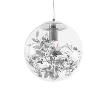 GLOBOSTAR® HARPER 01510 Μοντέρνο Κρεμαστό Φωτιστικό Οροφής με Ντουί 1 x E27 AC 220-240V IP20 - Διάφανο & Ασημί - Μ25 x Π25 x Υ30cm