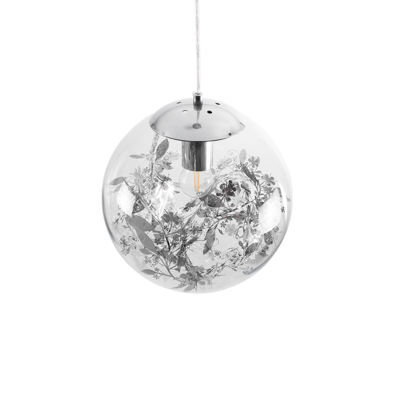 GloboStar® HARPER 01510 Μοντέρνο Κρεμαστό Φωτιστικό Μπάλα Μονόφωτο 1 x E27 IP20 Διάφανο Γυαλί με Ασημί Μέταλλο - Μ25 x Π25 x Υ30cm
