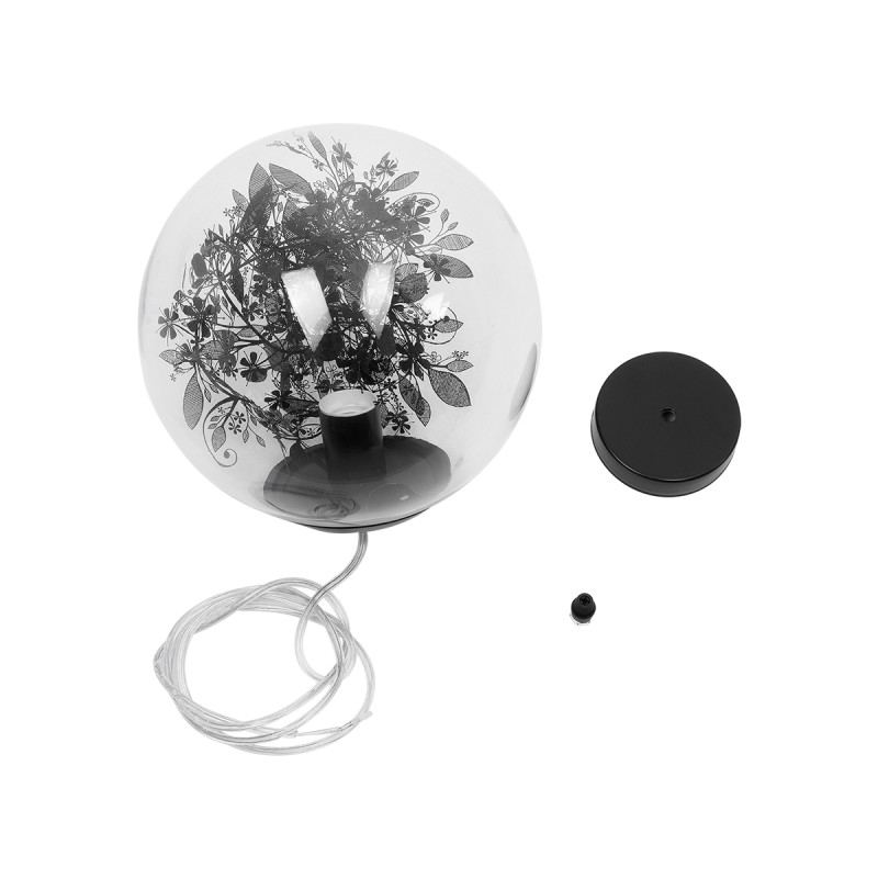 GloboStar® HARPER 01512 Μοντέρνο Κρεμαστό Φωτιστικό Μπάλα Μονόφωτο 1 x E27 IP20 Διάφανο Γυαλί με Μαύρο Μέταλλο - Μ25 x Π25 x Υ30cm