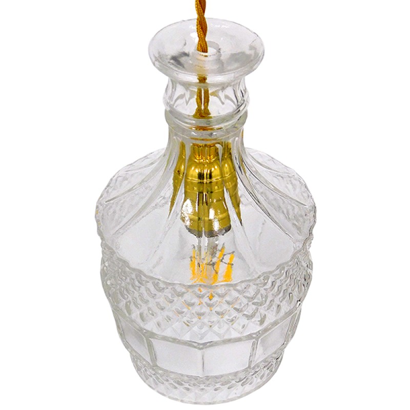 GloboStar® WHISKEY 01513 Vintage Κρεμαστό Φωτιστικό Ανάρτηση Μονόφωτο 1 x E27 IP20 Διάφανο Γυαλί - Μ13 x Π13 x Υ22cm