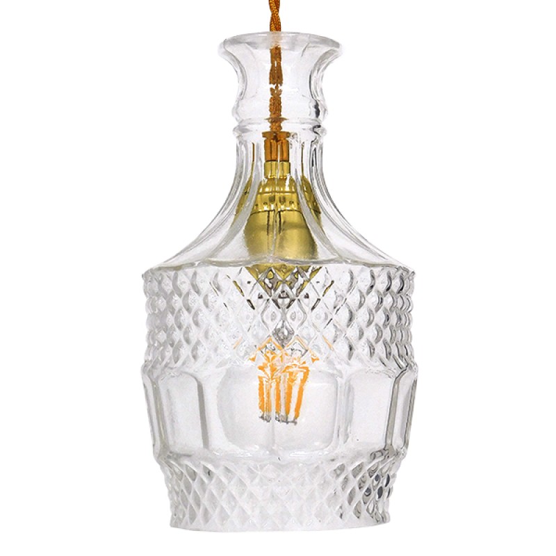GloboStar® WHISKEY 01513 Vintage Κρεμαστό Φωτιστικό Ανάρτηση Μονόφωτο 1 x E27 IP20 Διάφανο Γυαλί - Μ13 x Π13 x Υ22cm