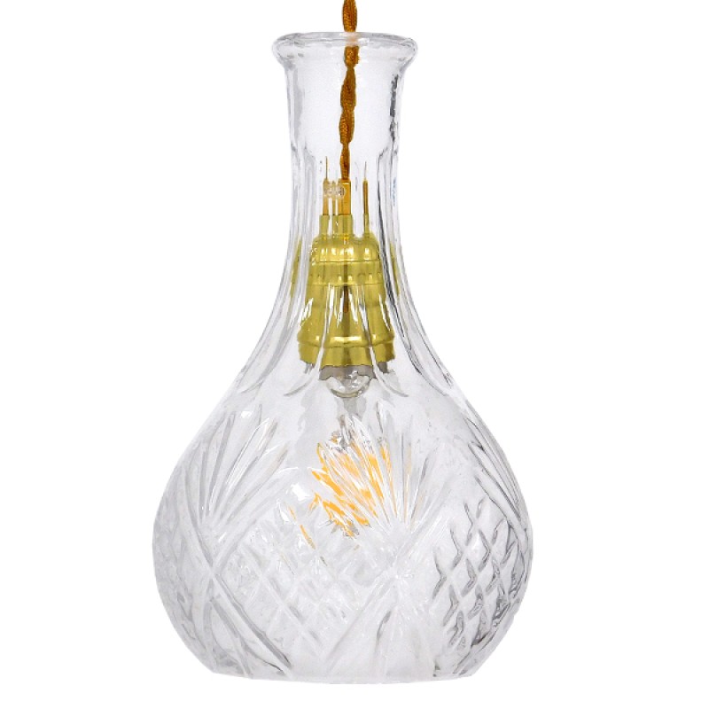 GloboStar® WHISKEY 01514 Vintage Κρεμαστό Φωτιστικό Ανάρτηση Μονόφωτο 1 x E27 IP20 Διάφανο Γυαλί - Μ14 x Π14 x Υ23cm
