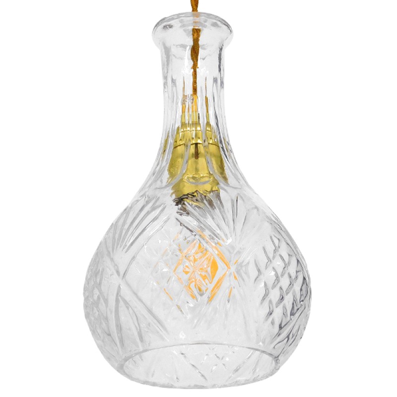 GloboStar® WHISKEY 01514 Vintage Κρεμαστό Φωτιστικό Ανάρτηση Μονόφωτο 1 x E27 IP20 Διάφανο Γυαλί - Μ14 x Π14 x Υ23cm