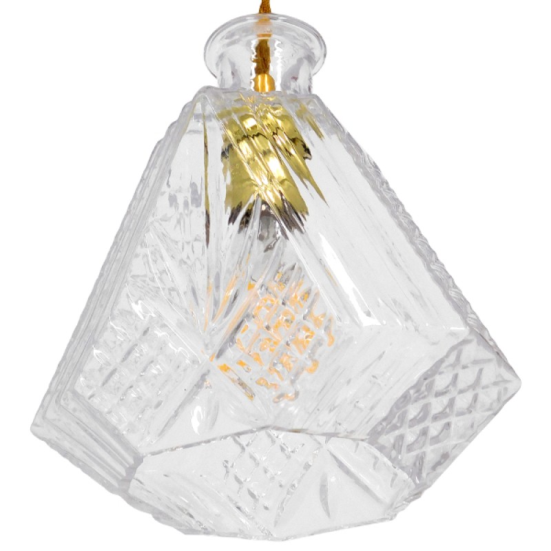 GloboStar® WHISKEY 01515 Vintage Κρεμαστό Φωτιστικό Ανάρτηση Μονόφωτο 1 x E27 IP20 Διάφανο Γυαλί - Μ11 x Π11 x Υ20cm