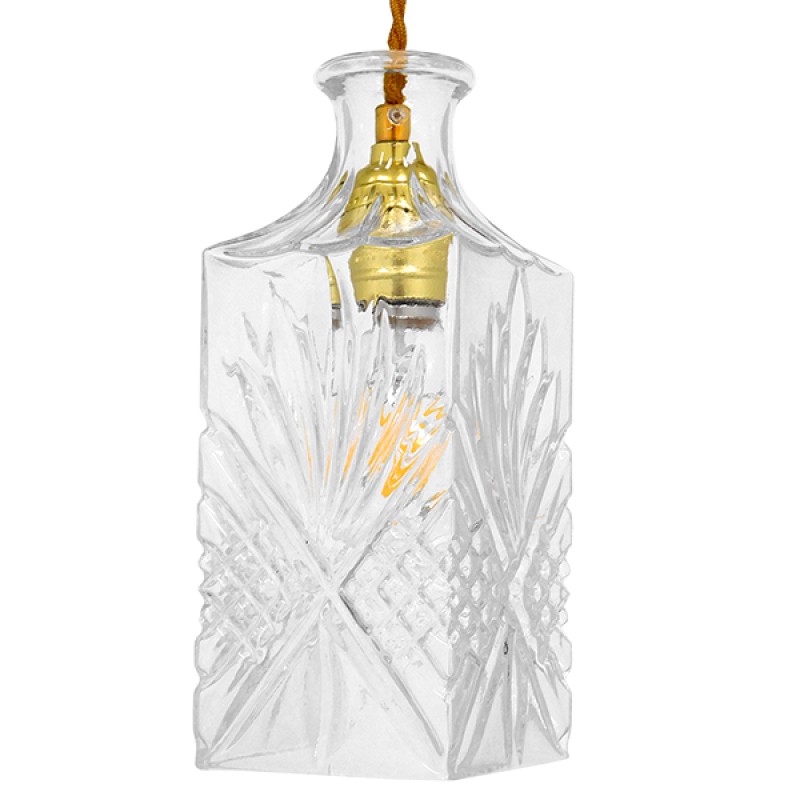 GloboStar® WHISKEY 01516 Vintage Κρεμαστό Φωτιστικό Ανάρτηση Μονόφωτο 1 x E27 IP20 Διάφανο Γυαλί - Μ10 x Π10 x Υ24cm