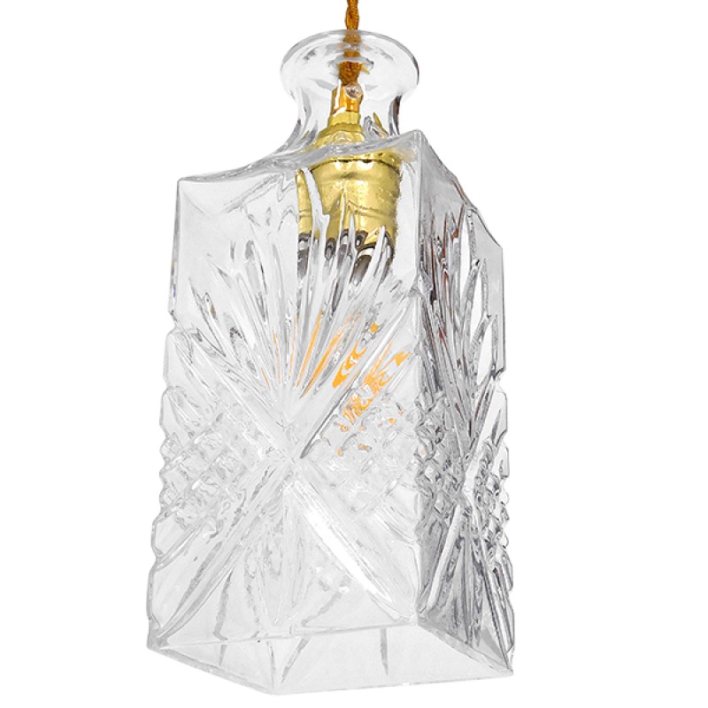 GloboStar® WHISKEY 01516 Vintage Κρεμαστό Φωτιστικό Ανάρτηση Μονόφωτο 1 x E27 IP20 Διάφανο Γυαλί - Μ10 x Π10 x Υ24cm