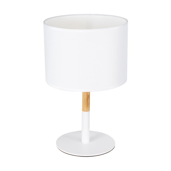 GloboStar® BRONX 01520 Μοντέρνο Επιτραπέζιο Φωτιστικό Πορτατίφ Μονόφωτο 1 x E27 IP20 Λευκό Μέταλλο, Μπεζ Ξύλο με Λευκό Ύφασμα - Μ25 x Π25 x Υ40cm GloboStar® BRONX 01520 Μοντέρνο Επιτραπέζιο Φωτιστικό Πορτατίφ Μονόφωτο 1 x E27 Λευκό Μεταλλικό με Καπέλο Φ25xY40cm