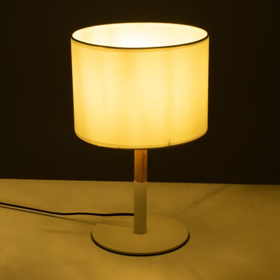 GloboStar® BRONX 01520 Μοντέρνο Επιτραπέζιο Φωτιστικό Πορτατίφ Μονόφωτο 1 x E27 IP20 Λευκό Μέταλλο, Μπεζ Ξύλο με Λευκό Ύφασμα - Μ25 x Π25 x Υ40cm GloboStar® BRONX 01520 Μοντέρνο Επιτραπέζιο Φωτιστικό Πορτατίφ Μονόφωτο 1 x E27 Λευκό Μεταλλικό με Καπέλο Φ25xY40cm