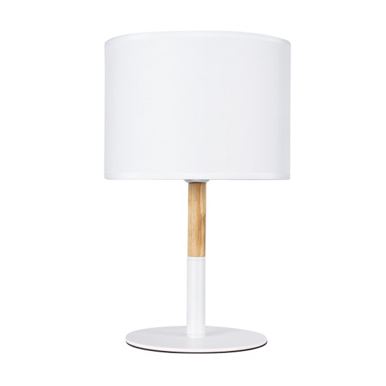 GloboStar® BRONX 01520 Μοντέρνο Επιτραπέζιο Φωτιστικό Πορτατίφ Μονόφωτο 1 x E27 IP20 Λευκό Μέταλλο, Μπεζ Ξύλο με Λευκό Ύφασμα - Μ25 x Π25 x Υ40cm GloboStar® BRONX 01520 Μοντέρνο Επιτραπέζιο Φωτιστικό Πορτατίφ Μονόφωτο 1 x E27 Λευκό Μεταλλικό με Καπέλο Φ25xY40cm