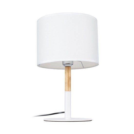 GloboStar® BRONX 01520 Μοντέρνο Επιτραπέζιο Φωτιστικό Πορτατίφ Μονόφωτο 1 x E27 IP20 Λευκό Μέταλλο, Μπεζ Ξύλο με Λευκό Ύφασμα - Μ25 x Π25 x Υ40cm GloboStar® BRONX 01520 Μοντέρνο Επιτραπέζιο Φωτιστικό Πορτατίφ Μονόφωτο 1 x E27 Λευκό Μεταλλικό με Καπέλο Φ25xY40cm
