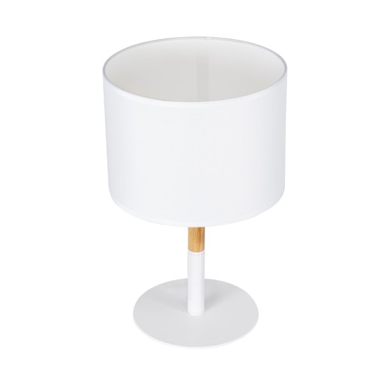 GloboStar® BRONX 01520 Μοντέρνο Επιτραπέζιο Φωτιστικό Πορτατίφ Μονόφωτο 1 x E27 IP20 Λευκό Μέταλλο, Μπεζ Ξύλο με Λευκό Ύφασμα - Μ25 x Π25 x Υ40cm GloboStar® BRONX 01520 Μοντέρνο Επιτραπέζιο Φωτιστικό Πορτατίφ Μονόφωτο 1 x E27 Λευκό Μεταλλικό με Καπέλο Φ25xY40cm