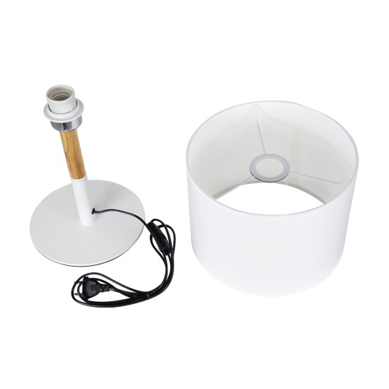 GloboStar® BRONX 01520 Μοντέρνο Επιτραπέζιο Φωτιστικό Πορτατίφ Μονόφωτο 1 x E27 IP20 Λευκό Μέταλλο, Μπεζ Ξύλο με Λευκό Ύφασμα - Μ25 x Π25 x Υ40cm GloboStar® BRONX 01520 Μοντέρνο Επιτραπέζιο Φωτιστικό Πορτατίφ Μονόφωτο 1 x E27 Λευκό Μεταλλικό με Καπέλο Φ25xY40cm