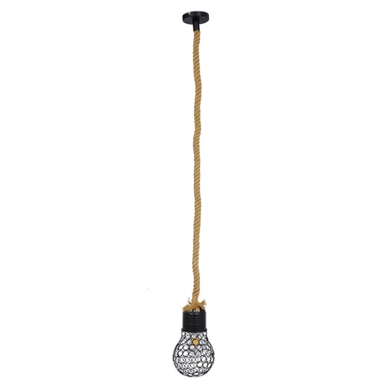 GloboStar® URBAN 01521 Vintage Κρεμαστό Φωτιστικό Πλέγμα Μονόφωτο 1 x E27 IP20 Μαύρο Μέταλλο με Μπεζ Σχοινί - Μ15 x Π15 x Υ25cm GloboStar® URBAN 01521 Vintage Κρεμαστό Φωτιστικό Πλέγμα Μονόφωτο 1 x E27 IP20 Μαύρο Μέταλλο με Μπεζ Σχοινί - Μ15 x Π15 x Υ25cm