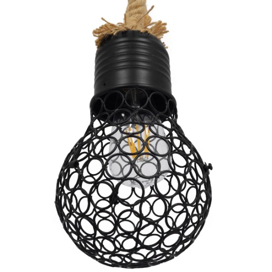 GloboStar® URBAN 01521 Vintage Κρεμαστό Φωτιστικό Πλέγμα Μονόφωτο 1 x E27 IP20 Μαύρο Μέταλλο με Μπεζ Σχοινί - Μ15 x Π15 x Υ25cm GloboStar® URBAN 01521 Vintage Κρεμαστό Φωτιστικό Πλέγμα Μονόφωτο 1 x E27 IP20 Μαύρο Μέταλλο με Μπεζ Σχοινί - Μ15 x Π15 x Υ25cm