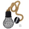 GloboStar® URBAN 01521 Vintage Κρεμαστό Φωτιστικό Πλέγμα Μονόφωτο 1 x E27 IP20 Μαύρο Μέταλλο με Μπεζ Σχοινί - Μ15 x Π15 x Υ25cm