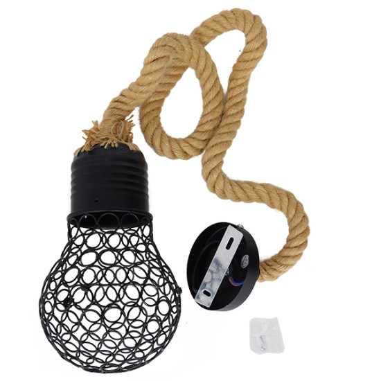 GloboStar® URBAN 01521 Vintage Κρεμαστό Φωτιστικό Πλέγμα Μονόφωτο 1 x E27 IP20 Μαύρο Μέταλλο με Μπεζ Σχοινί - Μ15 x Π15 x Υ25cm GloboStar® URBAN 01521 Vintage Κρεμαστό Φωτιστικό Πλέγμα Μονόφωτο 1 x E27 IP20 Μαύρο Μέταλλο με Μπεζ Σχοινί - Μ15 x Π15 x Υ25cm