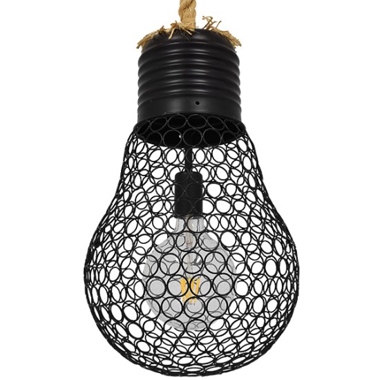 GloboStar® URBAN 01522 Vintage Κρεμαστό Φωτιστικό Πλέγμα Μονόφωτο 1 x E27 IP20 Μαύρο Μέταλλο με Μπεζ Σχοινί - Μ28 x Π28 x Υ40cm GloboStar® URBAN 01522 Vintage Κρεμαστό Φωτιστικό Πλέγμα Μονόφωτο 1 x E27 IP20 Μαύρο Μέταλλο με Μπεζ Σχοινί - Μ28 x Π28 x Υ40cm