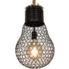 GloboStar® URBAN 01522 Vintage Κρεμαστό Φωτιστικό Πλέγμα Μονόφωτο 1 x E27 IP20 Μαύρο Μέταλλο με Μπεζ Σχοινί - Μ28 x Π28 x Υ40cm
