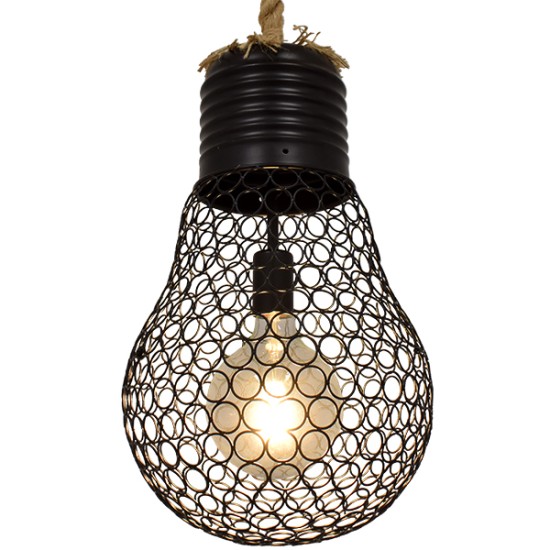 GloboStar® URBAN 01522 Vintage Κρεμαστό Φωτιστικό Πλέγμα Μονόφωτο 1 x E27 IP20 Μαύρο Μέταλλο με Μπεζ Σχοινί - Μ28 x Π28 x Υ40cm GloboStar® URBAN 01522 Vintage Κρεμαστό Φωτιστικό Πλέγμα Μονόφωτο 1 x E27 IP20 Μαύρο Μέταλλο με Μπεζ Σχοινί - Μ28 x Π28 x Υ40cm
