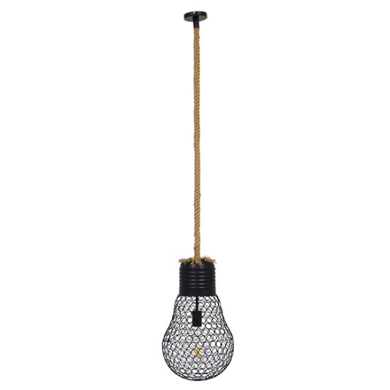 GloboStar® URBAN 01522 Vintage Κρεμαστό Φωτιστικό Πλέγμα Μονόφωτο 1 x E27 IP20 Μαύρο Μέταλλο με Μπεζ Σχοινί - Μ28 x Π28 x Υ40cm GloboStar® URBAN 01522 Vintage Κρεμαστό Φωτιστικό Πλέγμα Μονόφωτο 1 x E27 IP20 Μαύρο Μέταλλο με Μπεζ Σχοινί - Μ28 x Π28 x Υ40cm