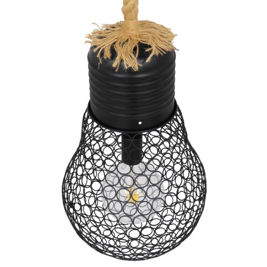 GloboStar® URBAN 01522 Vintage Κρεμαστό Φωτιστικό Πλέγμα Μονόφωτο 1 x E27 IP20 Μαύρο Μέταλλο με Μπεζ Σχοινί - Μ28 x Π28 x Υ40cm GloboStar® URBAN 01522 Vintage Κρεμαστό Φωτιστικό Πλέγμα Μονόφωτο 1 x E27 IP20 Μαύρο Μέταλλο με Μπεζ Σχοινί - Μ28 x Π28 x Υ40cm