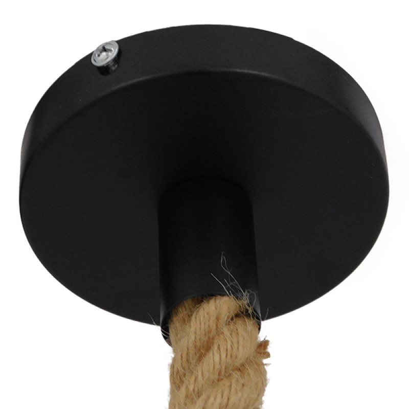 GloboStar® URBAN 01522 Vintage Κρεμαστό Φωτιστικό Πλέγμα Μονόφωτο 1 x E27 IP20 Μαύρο Μέταλλο με Μπεζ Σχοινί - Μ28 x Π28 x Υ40cm