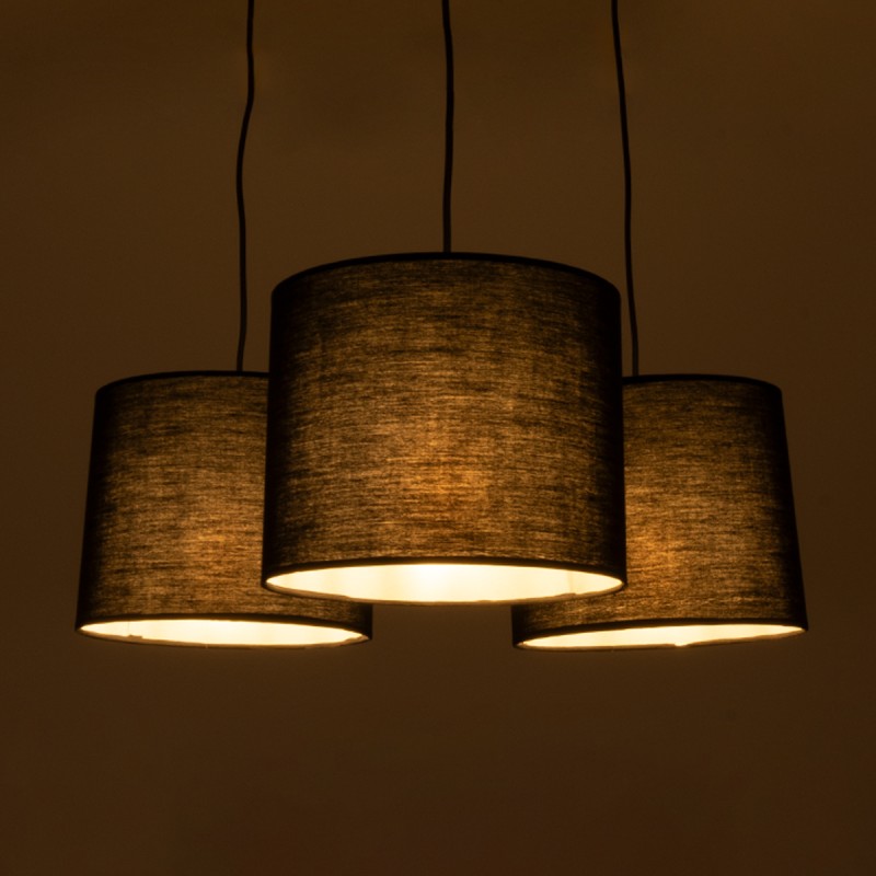 GloboStar® RAMSON 01525 Μοντέρνο Κρεμαστό Φωτιστικό Καπέλο Τρίφωτο 3 x E27 IP20 Μαύρο Ύφασμα με Μπεζ Ξύλο - Μ65 x Π65 x Υ20cm