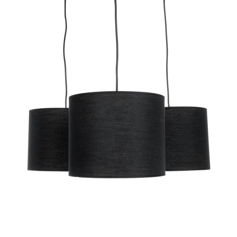 GloboStar® RAMSON 01525 Μοντέρνο Κρεμαστό Φωτιστικό Καπέλο Τρίφωτο 3 x E27 IP20 Μαύρο Ύφασμα με Μπεζ Ξύλο - Μ65 x Π65 x Υ20cm