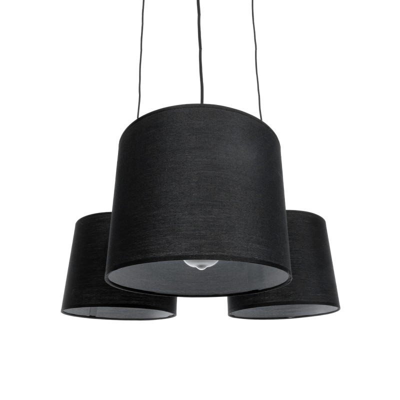 GloboStar® RAMSON 01525 Μοντέρνο Κρεμαστό Φωτιστικό Καπέλο Τρίφωτο 3 x E27 IP20 Μαύρο Ύφασμα με Μπεζ Ξύλο - Μ65 x Π65 x Υ20cm