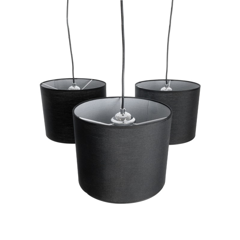 GloboStar® RAMSON 01525 Μοντέρνο Κρεμαστό Φωτιστικό Καπέλο Τρίφωτο 3 x E27 IP20 Μαύρο Ύφασμα με Μπεζ Ξύλο - Μ65 x Π65 x Υ20cm
