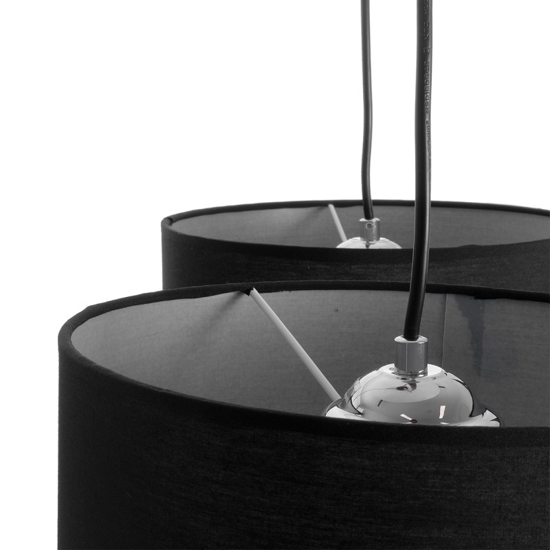 GloboStar® RAMSON 01525 Μοντέρνο Κρεμαστό Φωτιστικό Καπέλο Τρίφωτο 3 x E27 IP20 Μαύρο Ύφασμα με Μπεζ Ξύλο - Μ65 x Π65 x Υ20cm