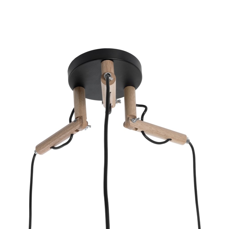 GloboStar® RAMSON 01525 Μοντέρνο Κρεμαστό Φωτιστικό Καπέλο Τρίφωτο 3 x E27 IP20 Μαύρο Ύφασμα με Μπεζ Ξύλο - Μ65 x Π65 x Υ20cm