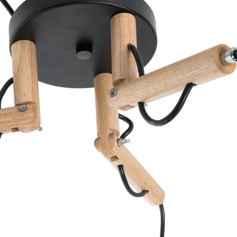 GloboStar® RAMSON 01525 Μοντέρνο Κρεμαστό Φωτιστικό Καπέλο Τρίφωτο 3 x E27 IP20 Μαύρο Ύφασμα με Μπεζ Ξύλο - Μ65 x Π65 x Υ20cm