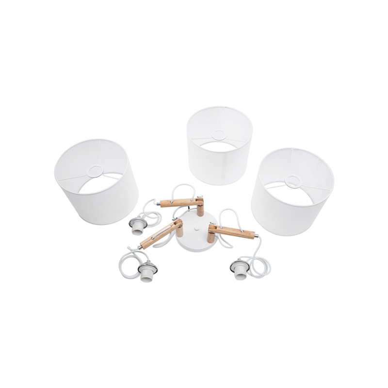 GloboStar® RAMSON 01526 Μοντέρνο Κρεμαστό Φωτιστικό Καπέλο Τρίφωτο 3 x E27 IP20 Λευκό Ύφασμα με Μπεζ Ξύλο - Μ65 x Π65 x Υ20cm