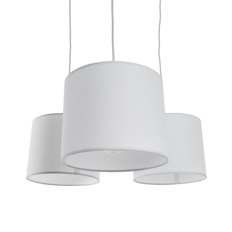 GloboStar® RAMSON 01526 Μοντέρνο Κρεμαστό Φωτιστικό Καπέλο Τρίφωτο 3 x E27 IP20 Λευκό Ύφασμα με Μπεζ Ξύλο - Μ65 x Π65 x Υ20cm