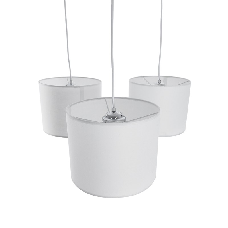 GloboStar® RAMSON 01526 Μοντέρνο Κρεμαστό Φωτιστικό Καπέλο Τρίφωτο 3 x E27 IP20 Λευκό Ύφασμα με Μπεζ Ξύλο - Μ65 x Π65 x Υ20cm