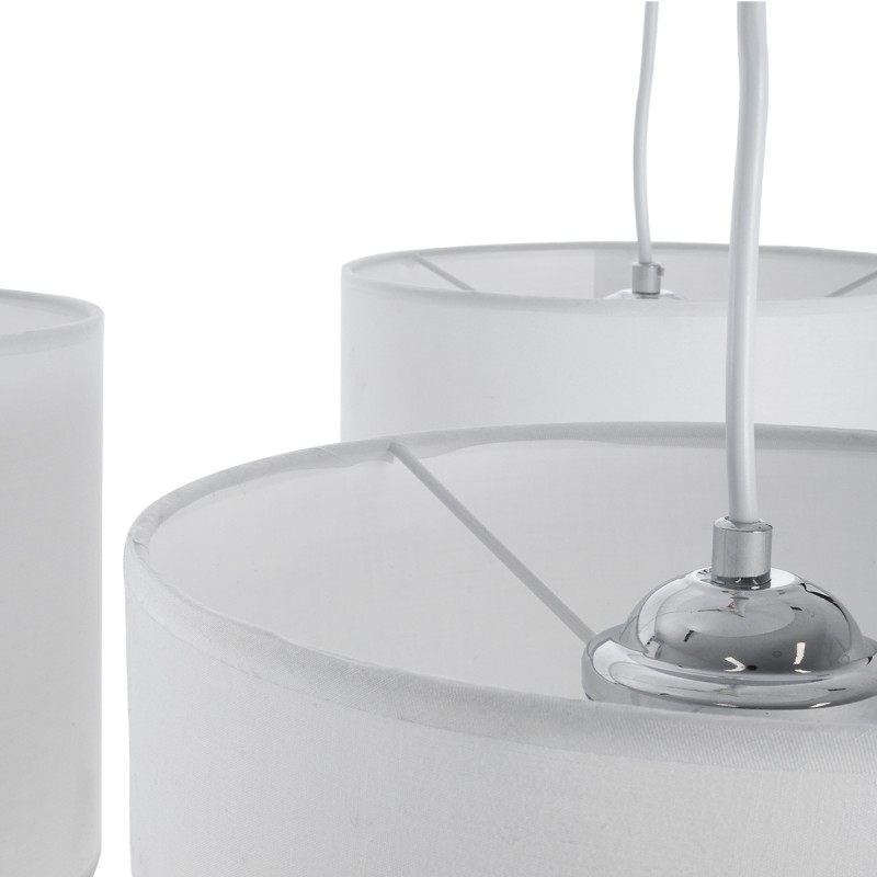 GloboStar® RAMSON 01526 Μοντέρνο Κρεμαστό Φωτιστικό Καπέλο Τρίφωτο 3 x E27 IP20 Λευκό Ύφασμα με Μπεζ Ξύλο - Μ65 x Π65 x Υ20cm