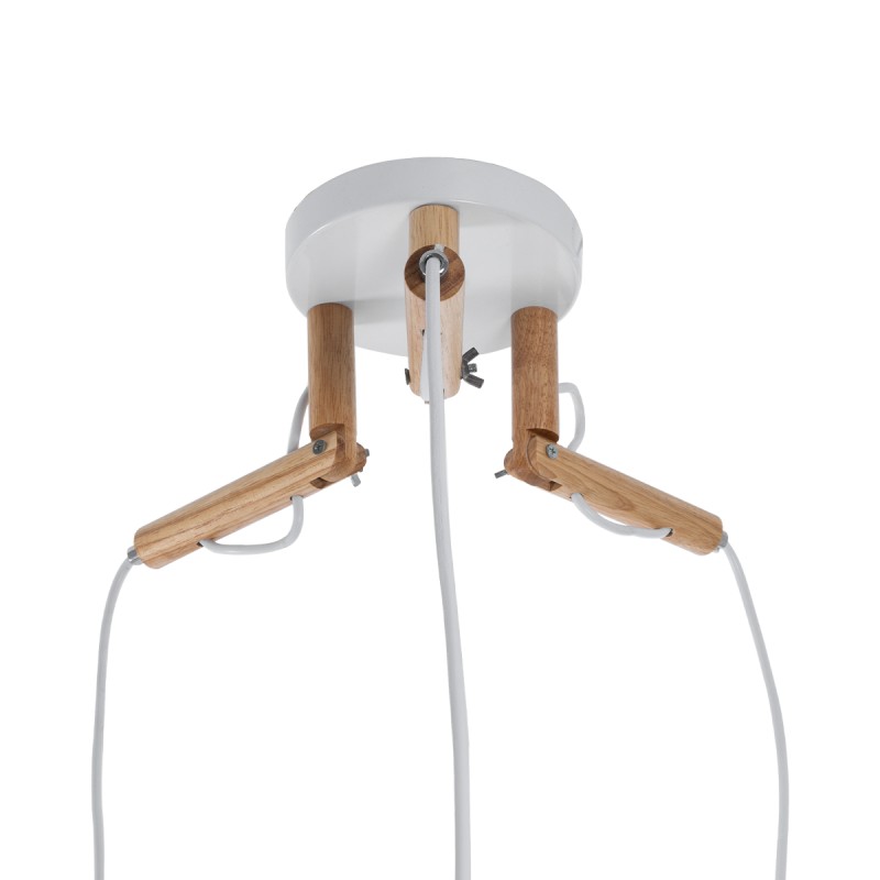 GloboStar® RAMSON 01526 Μοντέρνο Κρεμαστό Φωτιστικό Καπέλο Τρίφωτο 3 x E27 IP20 Λευκό Ύφασμα με Μπεζ Ξύλο - Μ65 x Π65 x Υ20cm