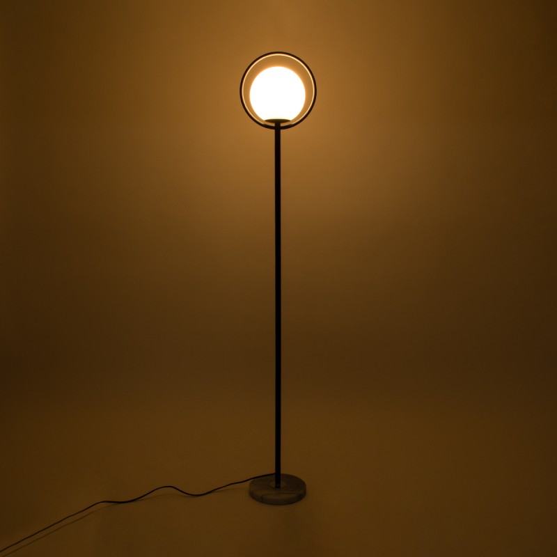 GloboStar® VERSAILLES 01540 Μοντέρνο Επιδαπέδιο Φωτιστικό Μονόφωτο 1 x E27 IP20 Μαύρο Αλουμίνιο, Λευκό Γυαλί με Γκρι Μάρμαρο - Μ25 x Π25 x Υ150cm