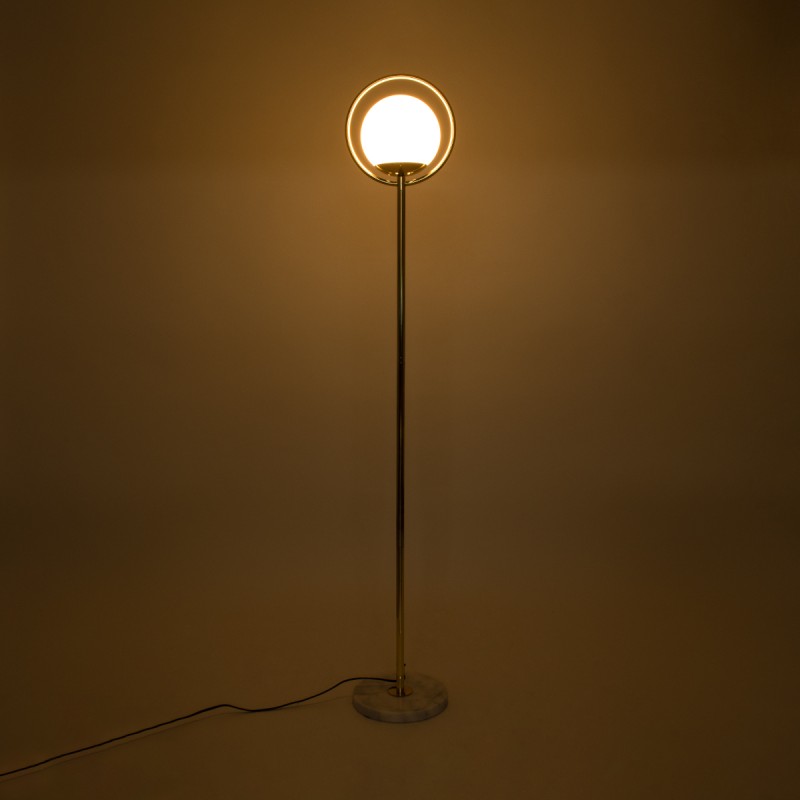 GloboStar® VERSAILLES 01541 Μοντέρνο Επιδαπέδιο Φωτιστικό Μονόφωτο 1 x E27 IP20 Χρυσό Αλουμίνιο, Λευκό Γυαλί με Γκρι Μάρμαρο - Μ25 x Π25 x Υ150cm