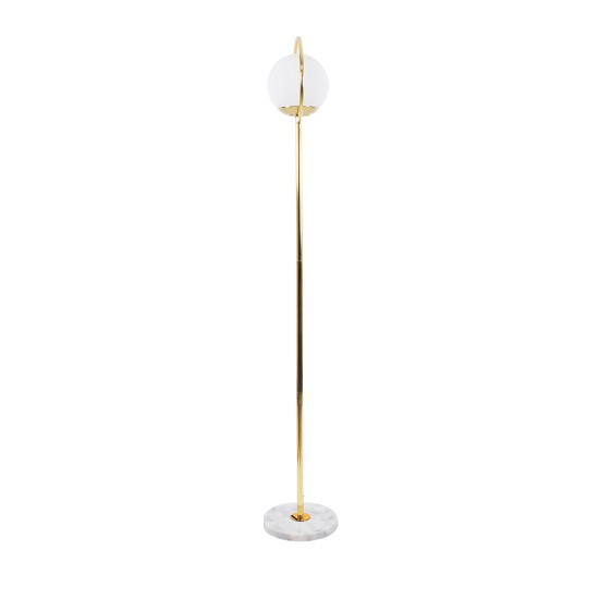 GloboStar® VERSAILLES 01541 Μοντέρνο Επιδαπέδιο Φωτιστικό Μονόφωτο 1 x E27 IP20 Χρυσό Αλουμίνιο, Λευκό Γυαλί με Γκρι Μάρμαρο - Μ25 x Π25 x Υ150cm